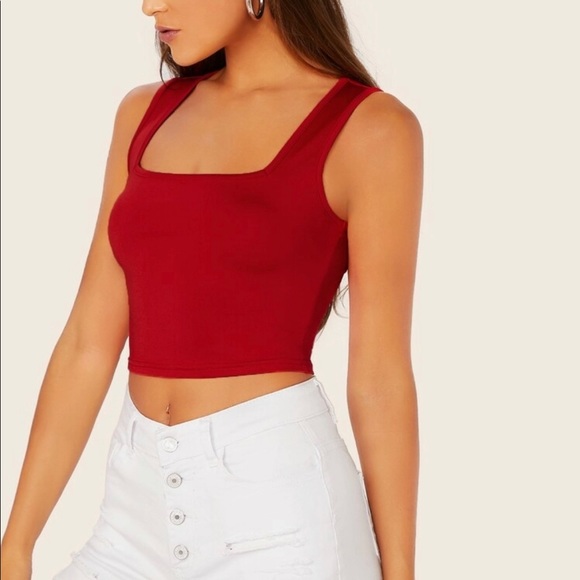 Red Square Neck Crop Tank Top - Picture 1 of 3